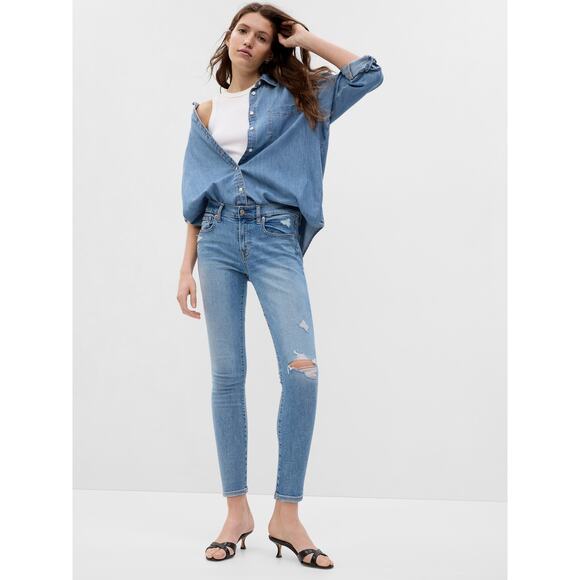 GAP NEW Mid Rise True Skinny Jeans Light Destroy Stretch 5-Pocket Women's 0/25 - Picture 2 of 11